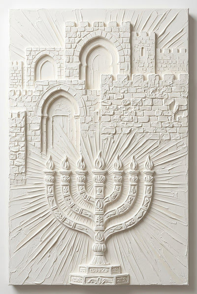 ירושלים ומנורה, תבליט לבן