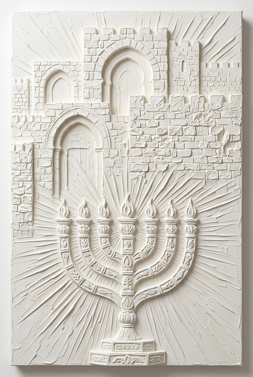 ירושלים ומנורה, תבליט לבן