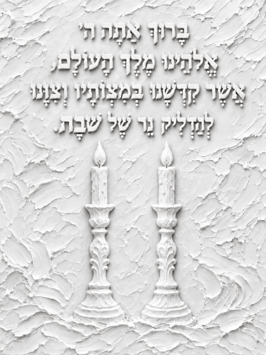 ברכת הדלקת נרות - גבס תבליטי לבן