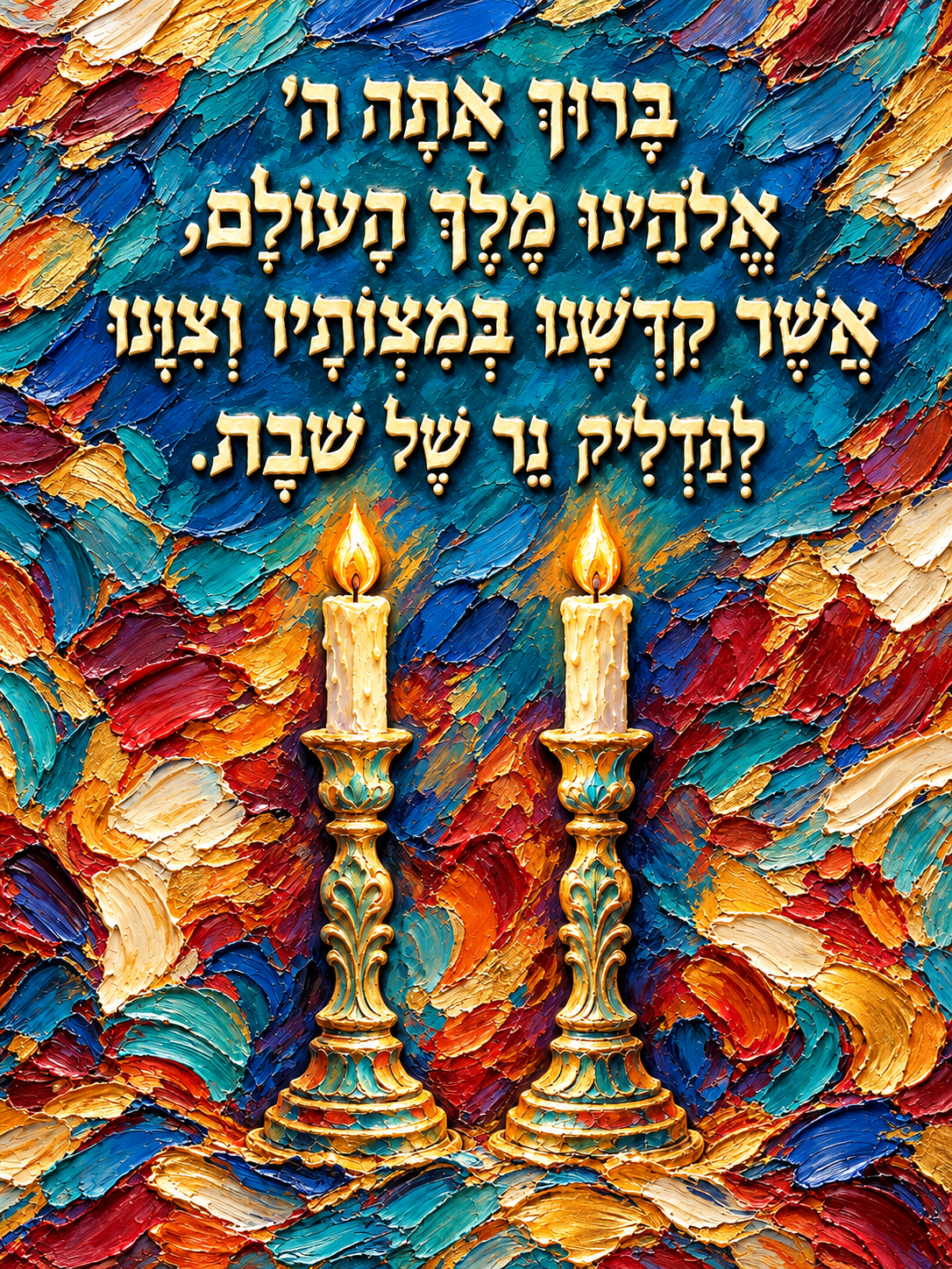 ברכת הדלקת נרות - גבס תבליטי צבעוני